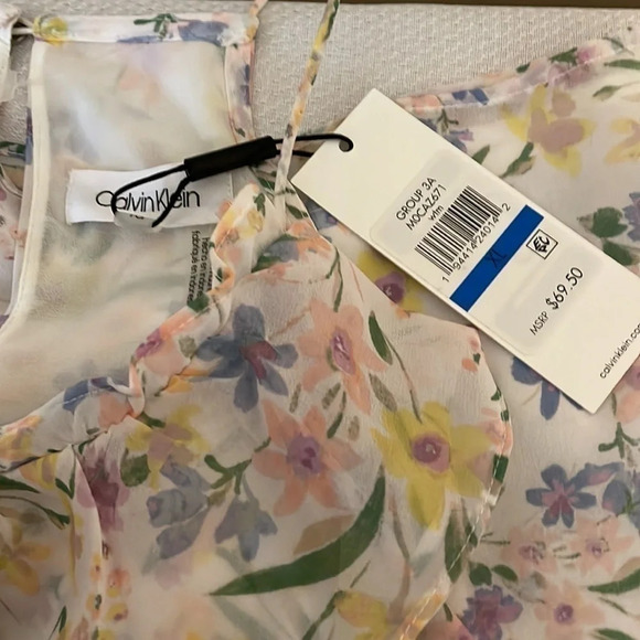 Calvin Klein women’s blouse XL top shirt spring floral ruffle blouse CK white - Picture 8 of 9